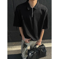 Mens tshirt Loose Fit Half Zip Polo Collar Solid Color Summer T Shirt New Casual Sports Comfortable Daily Basic Top voguable