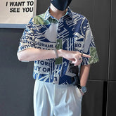 Voguable Men Clothing Summer Trendy Print Lapel Pocket Button Down Shirt Casual Streetwear Short Sleeve Loose Chic Tops Camisas De Hombre voguable