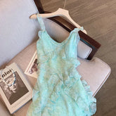 Voguable Summer Women's Vintage Elegant Light Green Dress Casual Spaghetti Strap Sleeveless Camisole Suspender Female Dresses voguable