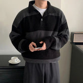Contrast Color Striped Polo Knitted Sweater Men 2024 Autumn and Winter Korean Fashion Lapel Loose Casual Pullover Mens Sweater voguable
