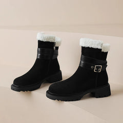 New Cow Suede Leather Snow Boots Women Warm Winter Boots Platform Boots Side Zipper Fashion Ankle Boots Shoes for Women voguable