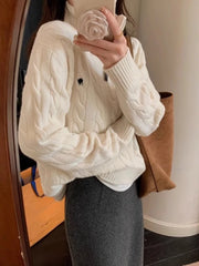 Voguable Y2k Vintage Streetwear Knitted Pullovers Women Korean Style Casual Losse Zipper Solid Embroidery Sweater Autumn 2024 voguable