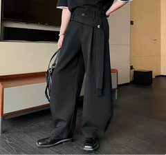 Summer Spring Men Casual Pants Solid Color Belt Wide Leg Pant Long Trousers Men's Clothing Streetwear Oversize S-5XL voguable
