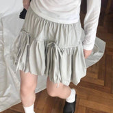 Women Y2k Bubble Mini Skirt Elastic Waist Ruffle Flare Puffy Skirt High Rise Cute Pleated Lace-up Bow Tie Lantern Short Skirt voguable