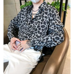Spring Autumn New Fashion Turn-down Collar Long Sleeve Leopard Blouse Men's Clothing Korean All-match Simplicity Button Shirts voguable