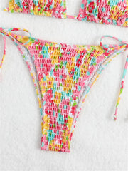 Voguable Sexy Micro Bikini 2024 Women Pink Floral Print Pleate Tie Side Triangle Swimsuit Brazilian Halter Push Up Bathing Suit Swimwear voguable