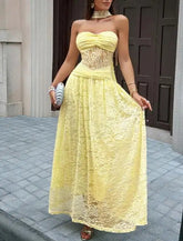 Voguable summer new women's fashionable, sexy, elegant vacation style strapless strapless strapless strapless dress for women's wear voguable