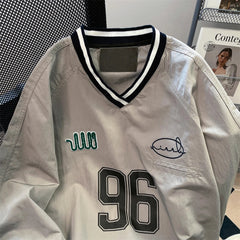 American Hip Hop Shirt Casual Sports V-neck Baseball Uniform Hoodie Women's Autumn Chic Hong Kong Retro College Jersey Jacket voguable