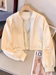 Baseball Y2K Satin Jackets Women Slim Long Sleeve Streetwear Vintage Short Coats Vintage Korean Pockets O Neck Fall Winter Tops voguable