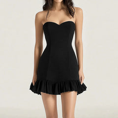 Women's Dresses All Season Dresses Elegant Lettuce Hem Sleeveless Sweetheart Neck Mini Wrap Fashion Dresses voguable