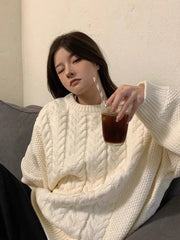 Cable Knit Sweater for Women Long Sleeve Crew Neck Oversized Pullover Plain Jumper Ladies Autumn Winter Slouchy Casual Outfit voguable