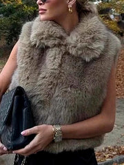 Voguable Sexy Faux Fur Sleeveless Vests for Women Cropped Jackets Fashion Slim Autumn Winter Thick Warm Furry Short Coats Female voguable