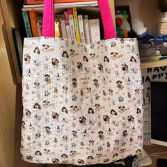Sweet Kawaii Dog Print Canvas Underarm Bag High-capacity Cartoon Harajuku Shoulder Handbags Trendy Women Tote Bags Y2k Aesthetic voguable