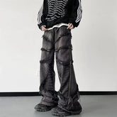 Voguable Y2K Punk Black American Street Rock Retro High Waist Oversized Jeans Men Raw Edge Washed Darkwear Wide Leg Trousers Men voguable