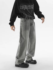 Autumn New Men's Fashion Baggy Jeans Gray Vintage High Street Wide Legs Denim Trousers Male Casual Straight Pants Streetwear voguable