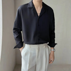 Apricot Black White Shirt Men Fashion Social Mens Dress Shirt Korean Loose Casual Long-sleeved Shirts Mens Formal Shirt M-3XL voguable