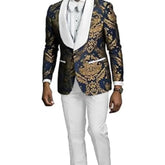Voguable Men's Floral Jacquard 2-Piece Suit Slim Fit Blazer And Pant Set Shawl Lapel for Prom Business Wedding Evening Party voguable