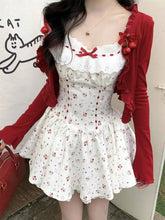 Voguable Y2k Japanese Two Piece Dress Woman Red Short Cardigan Lolita Floral Y2k Mini Dress Women New Fashion Sets voguable
