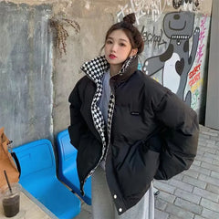 New Winter Down Cotton Jacket Women Zipper Loose Padded Coat Female Solid Thickening Warm Puffer Parkas Jackets Black White voguable