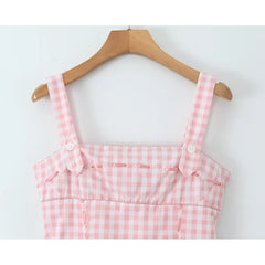 New Women Sexy Elegant Sleeveless Plaid Dress Summer Female Midi Holiday Party Robe Fit And Flare Clothing