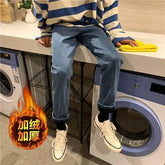 KPOP Fashion Style Harajuku Slim Fit Trousers Thickening All Match Casual Pants Pockets Straight Cylinder Korean Style Jeans voguable