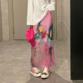 Voguable A-line High Waist Mid-length New Skirt Personalized Korea Streetwear Print Mesh Falda Straight Vent All-match Fresh Skirt voguable