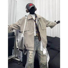 Mens Loose Fit Streetwear Jacket Hip hop Dance Lapel Collar Spring Fashion Trendy Youth Urban Outerwear Stylish Coat voguable