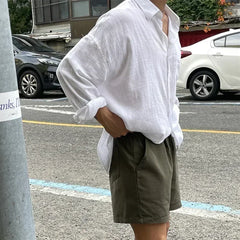 Unisex Oversized Linen Shirt Coat Men's Long Sleeve Casual Loose Fit Fashion Japanese Korean Style Sun Protection Clothing