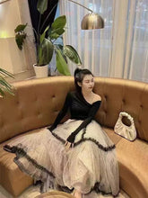 Voguable Sweet Polka Dots Long Skirt Women Mesh Patchwork French Romantic Casual Skirts Fall Winter Fashion Loose A Line High Waist Skirt voguable