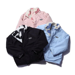 Love Print Lambswool Parkas Women Winter Double Sided Wear Thick Loose Zipper Casual Jacket Bf Harajuku Oversized Warm Outerwear voguable