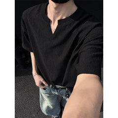 Summer Short Sleeved T-shirt Men Casual V-neck T Shirt Men Streetwear Korean Loose Pleated T Shirt Mens Top Large Size 5XL voguable