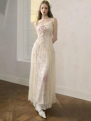 Elegant Lace Patchwork Camis Dress Women Summer Sexy Backless Hollow Out Midi Dress Y2K Fashion Lace Up Streetwear Vestidos voguable