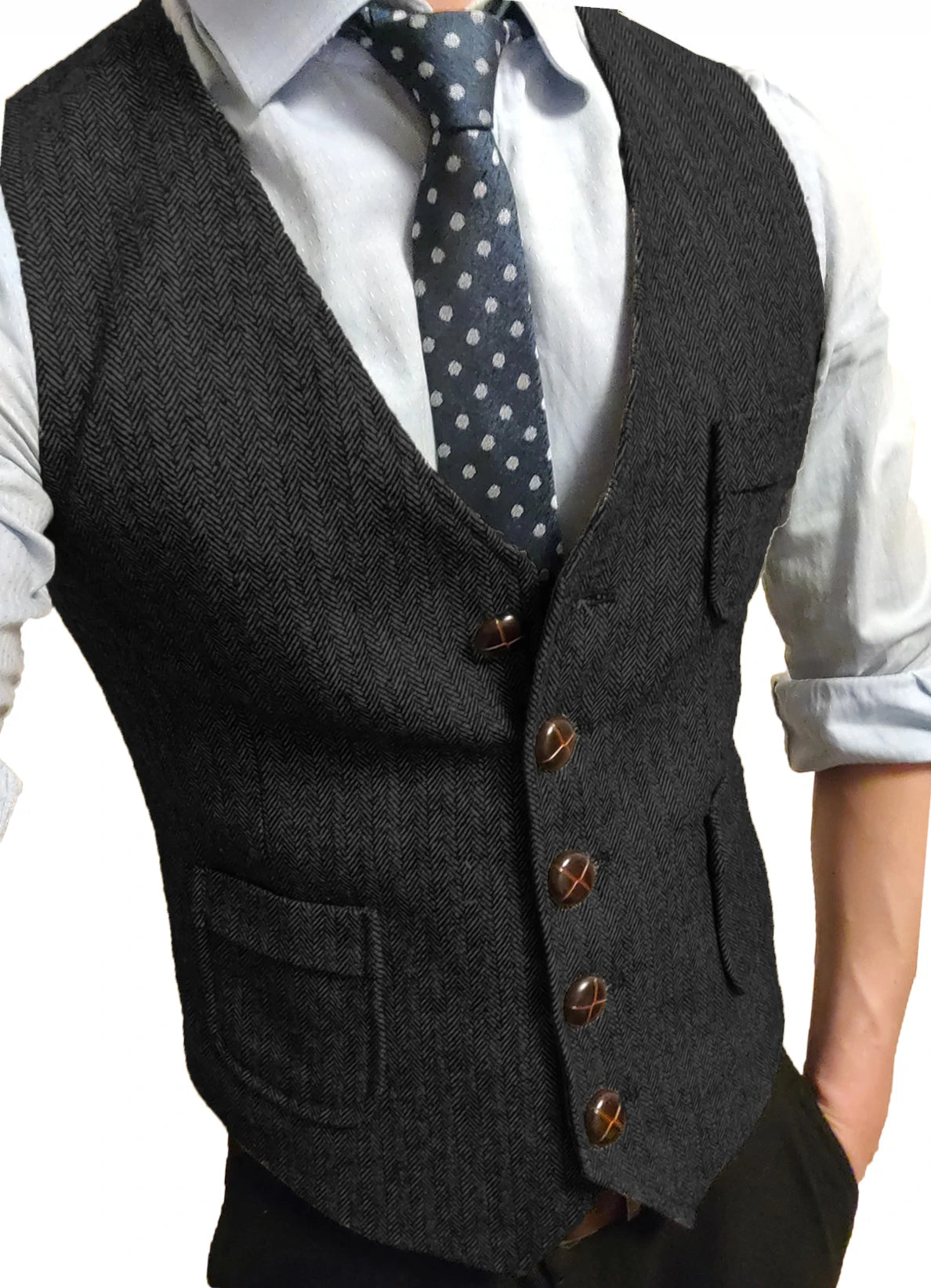 Voguable Men's Formal Suit Vest V-Neck Tweed Herringbone Waistcoat Business Dress Suit Vests Business Dress Suit Vests For Wedding voguable