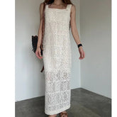 Voguable Elegant Chic Lace Long Sleeveless Vest Dress Women's Fashion Spring Fashion Square Collar Slimming Skirt Korean Style Summer lollapalooza outfit spring outfits voguable