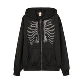 Harajuku Fashion Street Trend Comfort Casual Style Sternbone Hot Drill Personality Zipper Hooded Loose Type Hoodie Early Autumn voguable