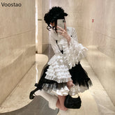 Victorian Vintage Lolita Style Shirts Women Gothic Y2k Bow Lace Ruffle Flare Long Sleeve Blouse Japanese Sweet Elegant Cute Tops voguable