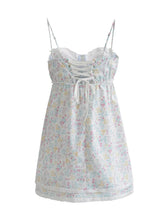 Voguable Sexy Women Lace Trim Floral Print Sling Dress Sleeveless Ladies Summer Holiday Party Mini Dress voguable