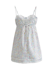 Voguable Sexy Women Lace Trim Floral Print Sling Dress Sleeveless Ladies Summer Holiday Party Mini Dress voguable