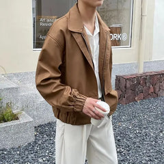 Early Autumn Maillard Short Men's Jacket Design Long Sleeve Coats Men High-end Lapel Zipper Solid Color Casual Jackets for Men voguable