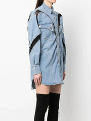 Fashion Women's Coat Loose Lapel Single Breasted Full Sleeve Lace Splited Solid Color Denim Jackets Summer New voguable