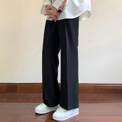 Summer Black Suit Pants Men Fashion Social Mens Dress Pants Korean Loose Bell-bottoms Pants Men Mens Office Formal Trousers voguable