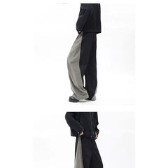 Voguable Men's Panel Wide-Leg Pants Contrast Herringbone Side Stripe Baggy Fit voguable