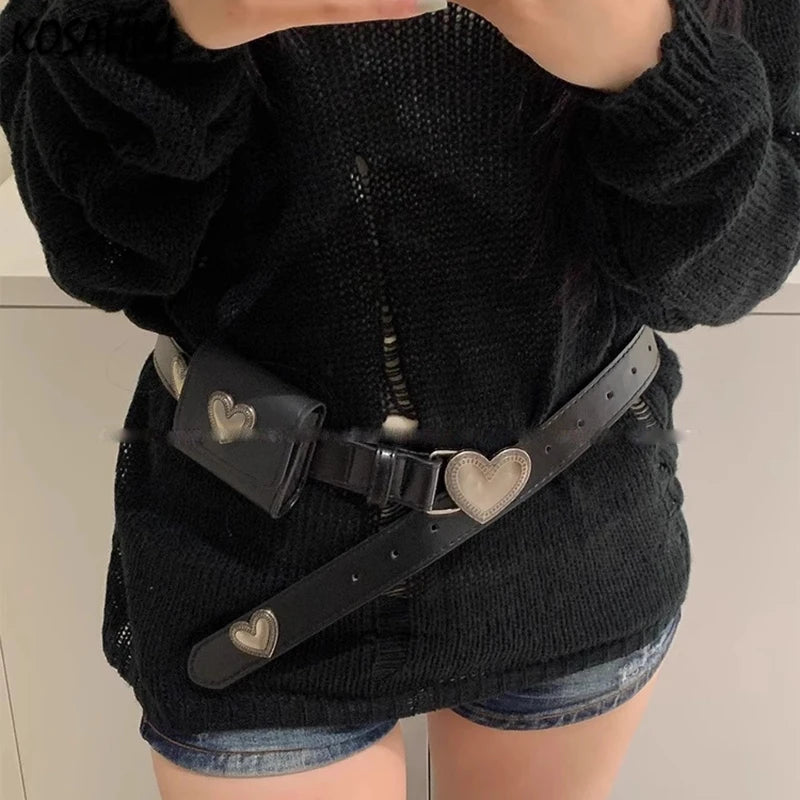 Y2k Aesthetic Belt Bags for Women Vintage Fashion Heart Patchwork Casual Handbags All Match Mini Streetwear Trendy Waist Packs voguable
