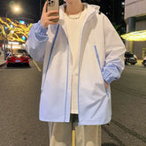 Spring Gradient Windbreaker Men's Multi Zippers Casual Climbing Hat Jacket Unisex Fashion Gorpcore Camping Fishing Coat