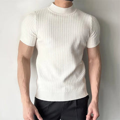 Men's Clothing Fashion Jacquarded Tops Luxury High Quality Knit O Neck Short-sleeved T-shirt Leisure Popular Retro Slim Knitwear voguable