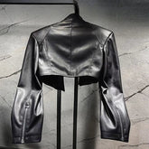 Voguable Y2k Women Black Cropped PU Leather Jacket Stand Collar Zipper Decor Streetwear Casual Short Moto Biker Coat Outwear Fashion voguable