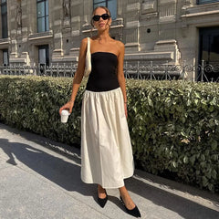 TARUXY Clash Color Strapless Maxi Dress For Women Summer Sexy Off Shoulder Patchwork Backless Sleeveless Beach Dress Female 2024 voguable