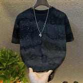 Men's New Vintage Tie-Dye Short Sleeve Black Wash With Old Ripped sequins Loose TShirts Casual Streetwear Hip Hop Tee Shirt voguable