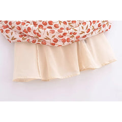 French Vintage Cherry Print Sling Dress Women Sexy Spaghetti Strap A-line Short Chiffon Summer Dress Holiday Robe