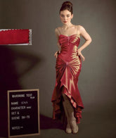 Voguable Elegant Vintage Olive Green Prom Party Gown Celebrity Dresses Sweetheart Crystal Button Pleat Taffeta Satin Evening Dress voguable